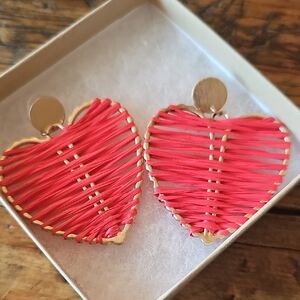 Heart-Shaped Red and Gold Earrings
